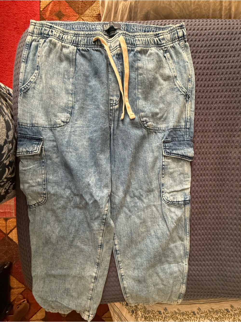 Light Blue Cargo Jogger Pants - Elastic Waist